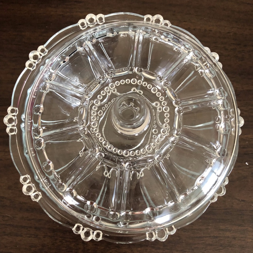 Not for sale until I find itVintage pretty covered candy glass dish.